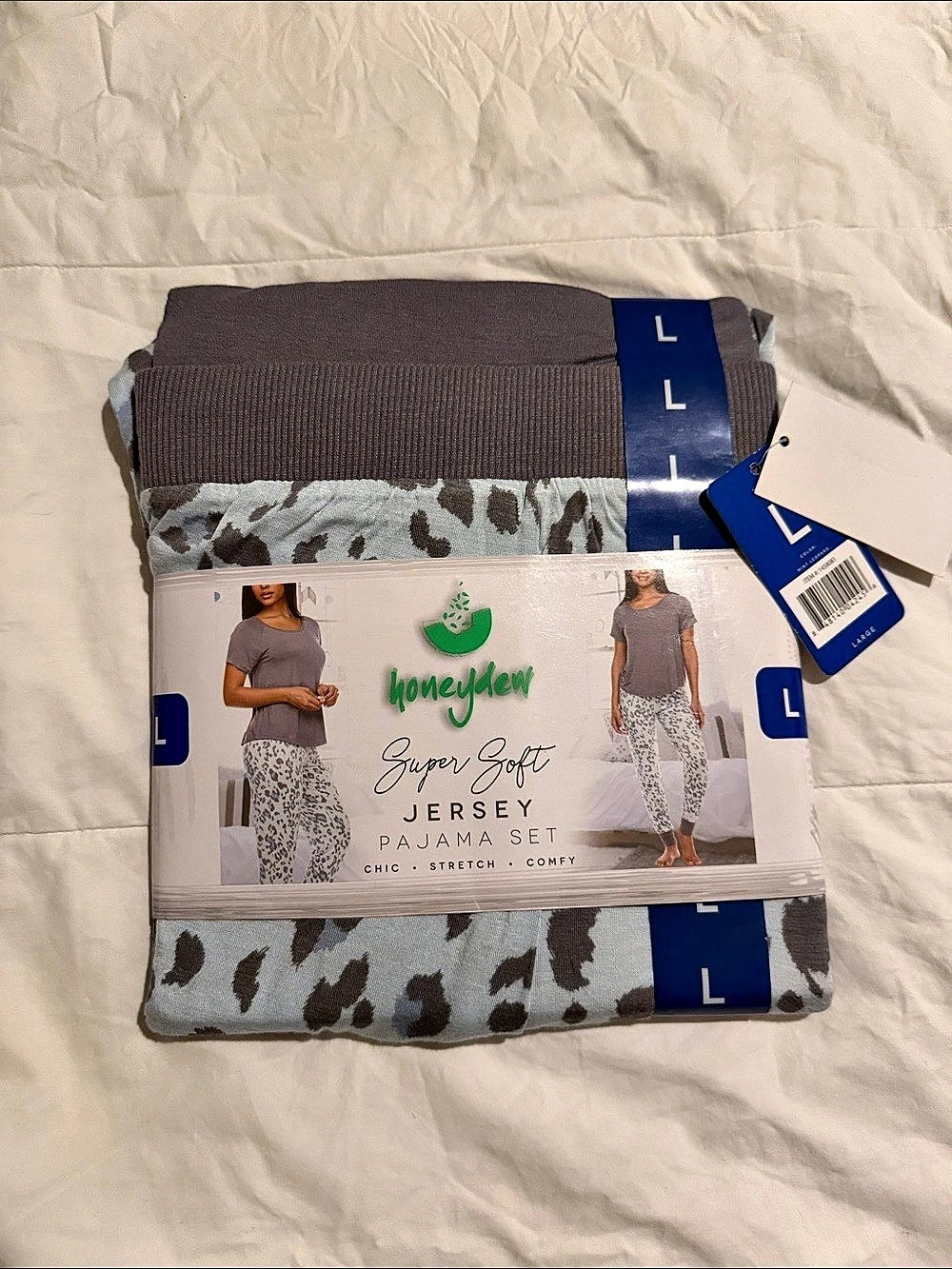 Honeydew Super Soft Jersey Pajama Set Animal Print PJ Set Gray & Blue Size L